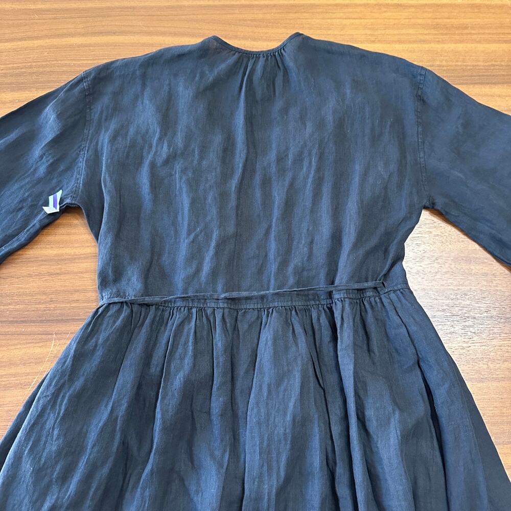 Alex Mill Lauren Linen Wrap Dress, Deep Black, Coastal Minimalist Natural, Large - Picture 9 of 13